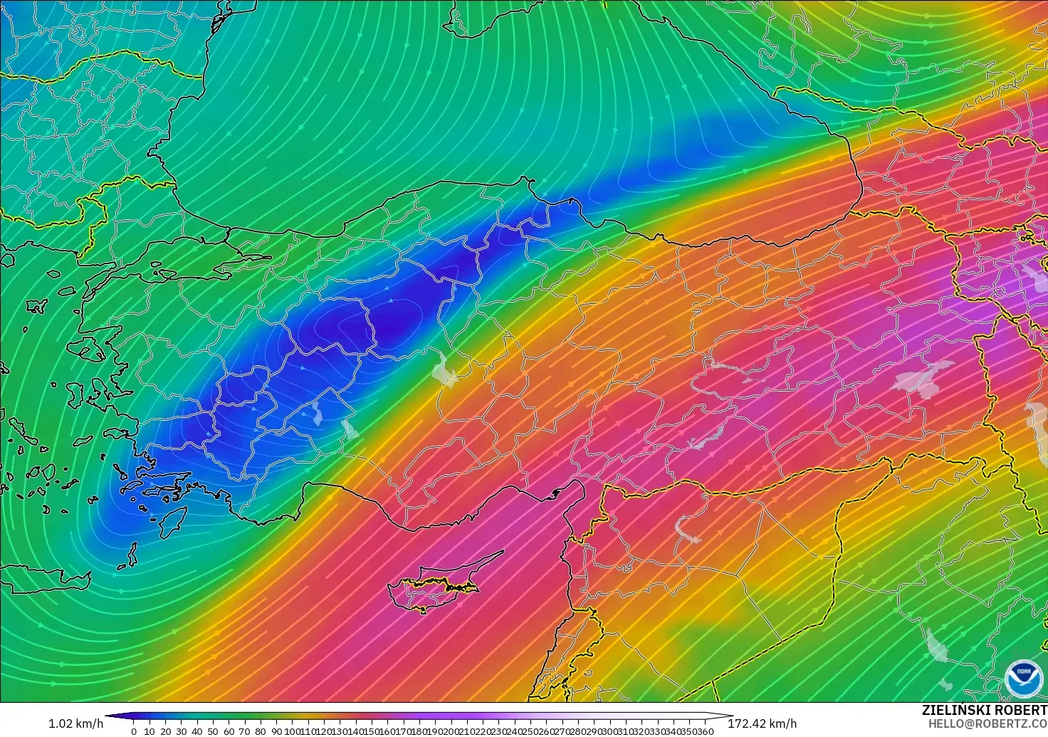 GFS modelo - Turquía, Viento a 300 hPa (corriente en chorro)