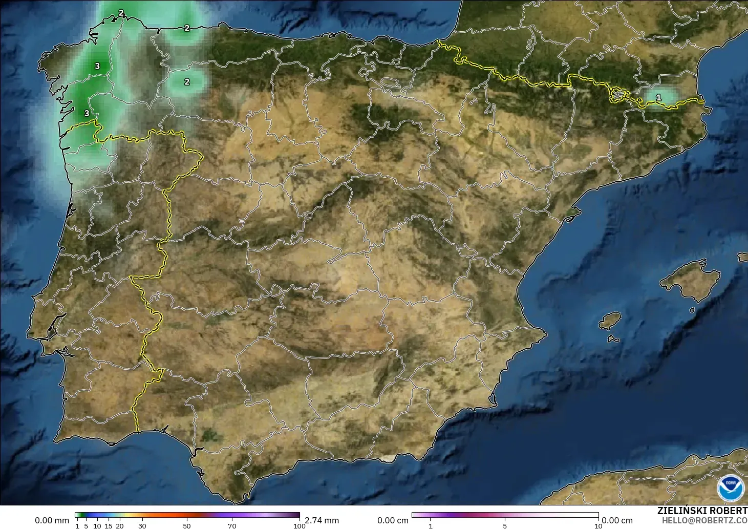 GFS modelo - España, Precipitación, nubes y presión