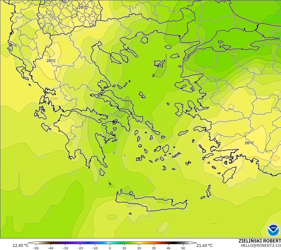 GFS modelo - Grecia, Temperatura a 850 hPa
