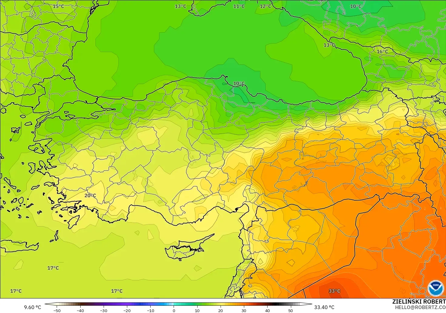 GFS modelo - Turquía, Temperatura a 850 hPa