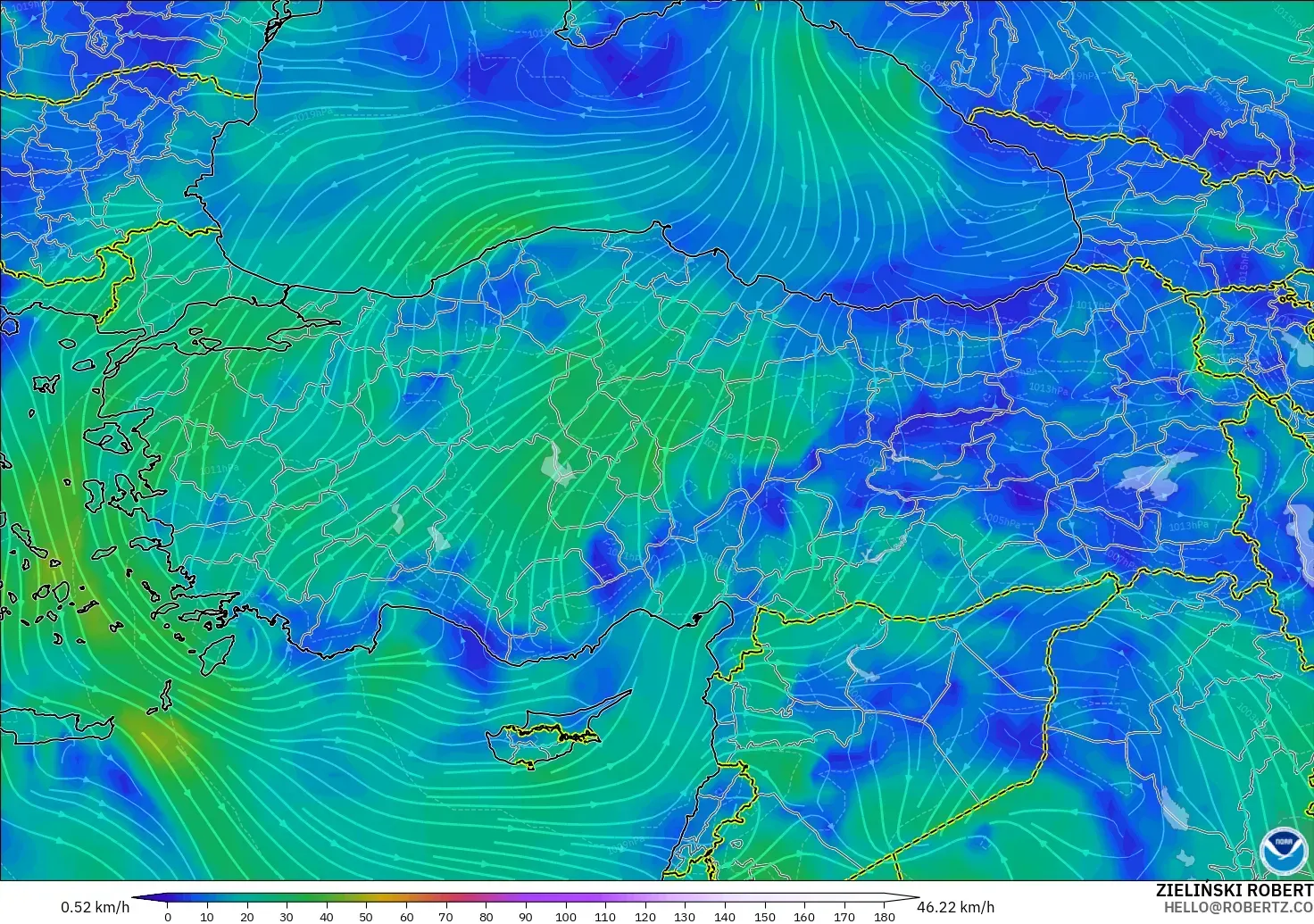 GFS modelo - Turquía, Viento a 10 m