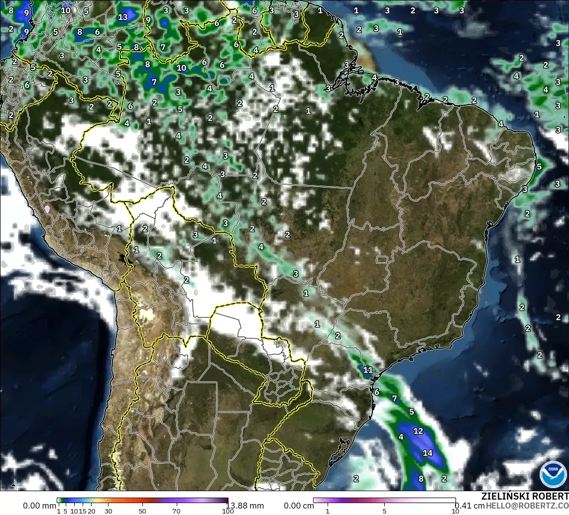 GFS modelo - Brasil, Precipitación, nubes y presión