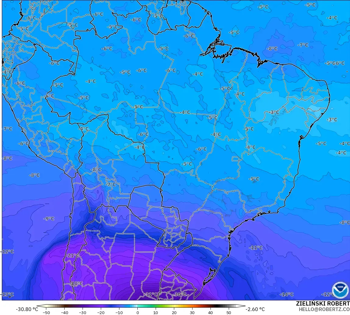 GFS modelo - Brasil, Temperatura a 500 hPa