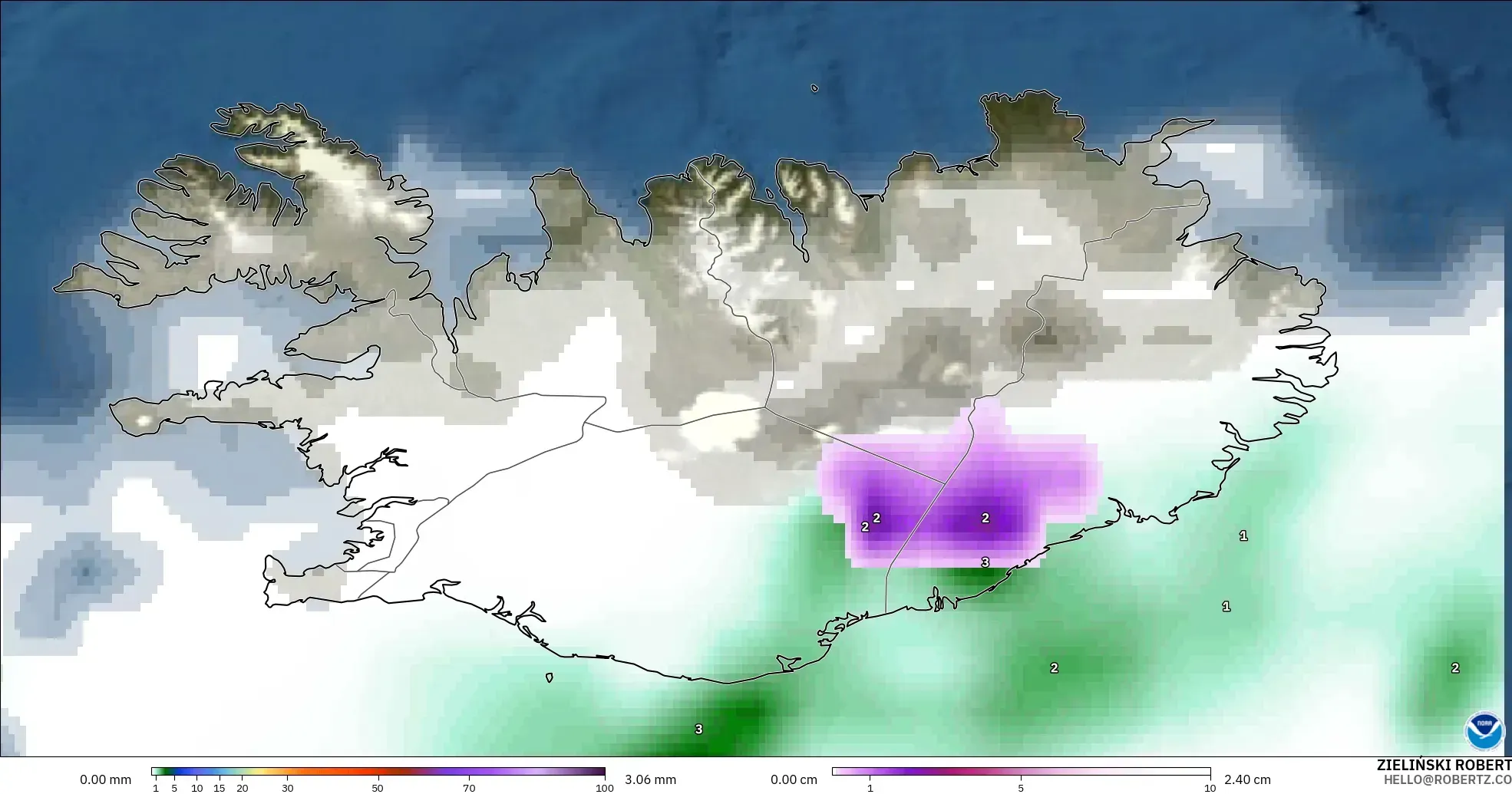 GFS modelo - Islandia, Precipitación, nubes y presión