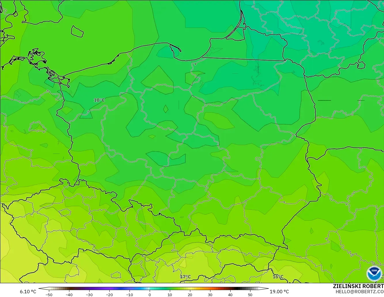 GFS modelo - Polonia, Temperatura a 850 hPa
