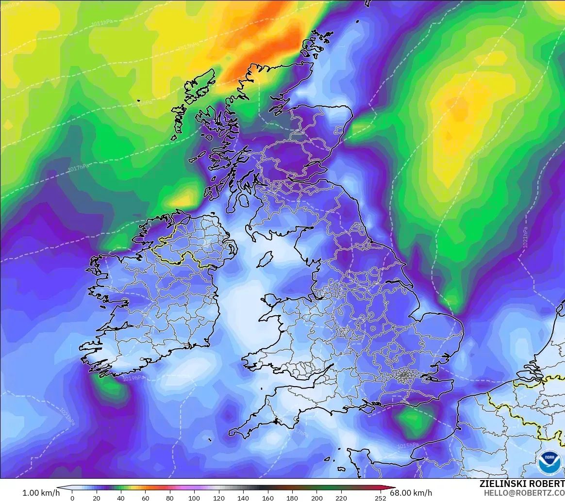 GFS modelo - Reino Unido, Ráfagas de viento
