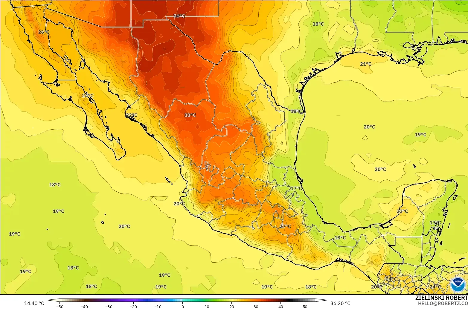 GFS modelo - México, Temperatura a 850 hPa
