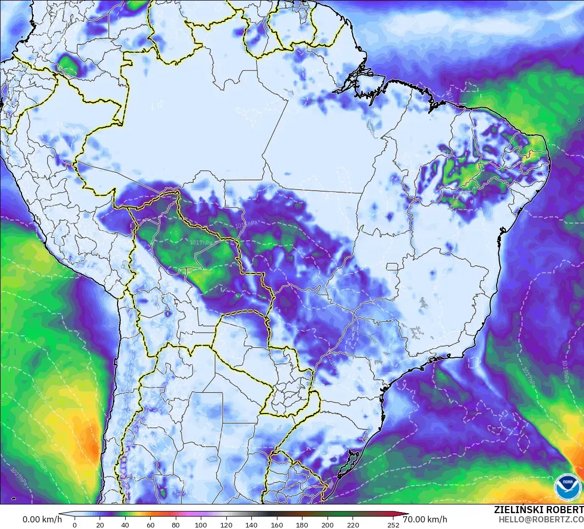 GFS modelo - Brasil, Ráfagas de viento