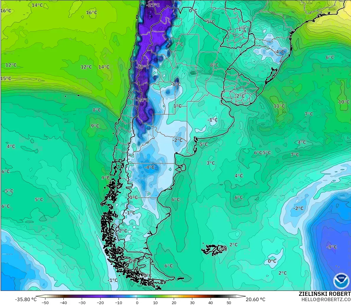 GFS modelo - Argentina, Punto de rocío a 2 m