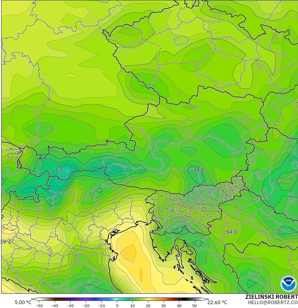 GFS modelo - Austria, Punto de rocío a 2 m