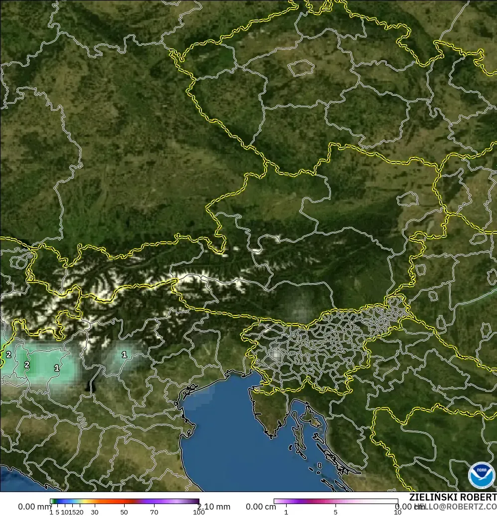 GFS modelo - Austria, Precipitación, nubes y presión