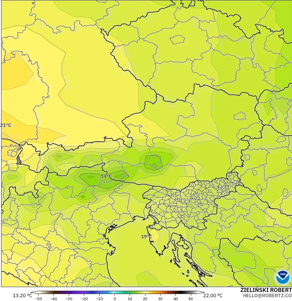 GFS modelo - Austria, Temperatura a 850 hPa