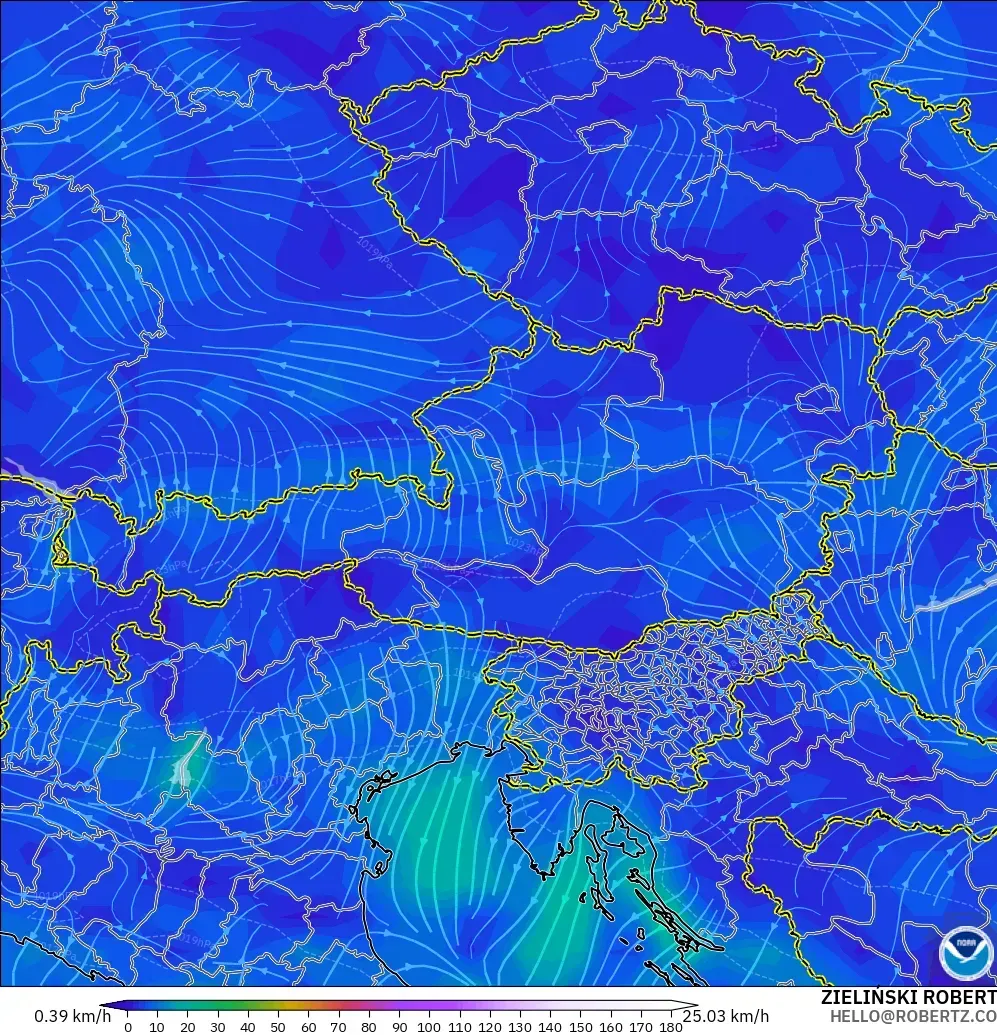 GFS modelo - Austria, Viento a 10 m