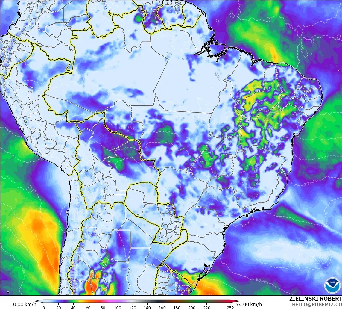 GFS modelo - Brasil, Ráfagas de Viento Máximas