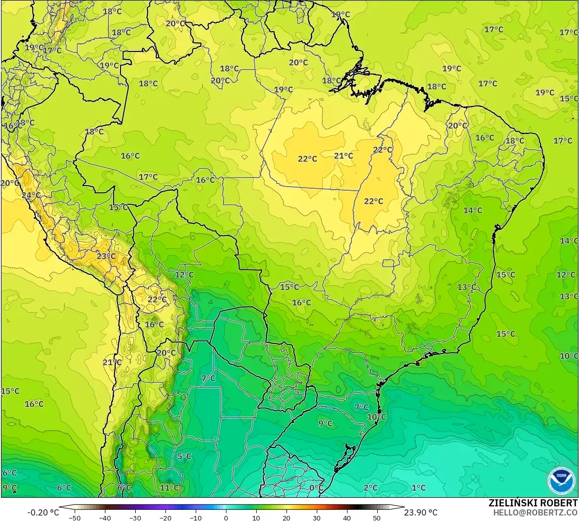 GFS modelo - Brasil, Temperatura a 850 hPa