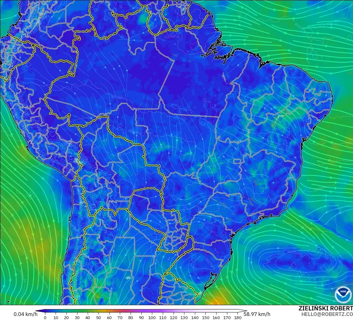 GFS modelo - Brasil, Viento a 10 m