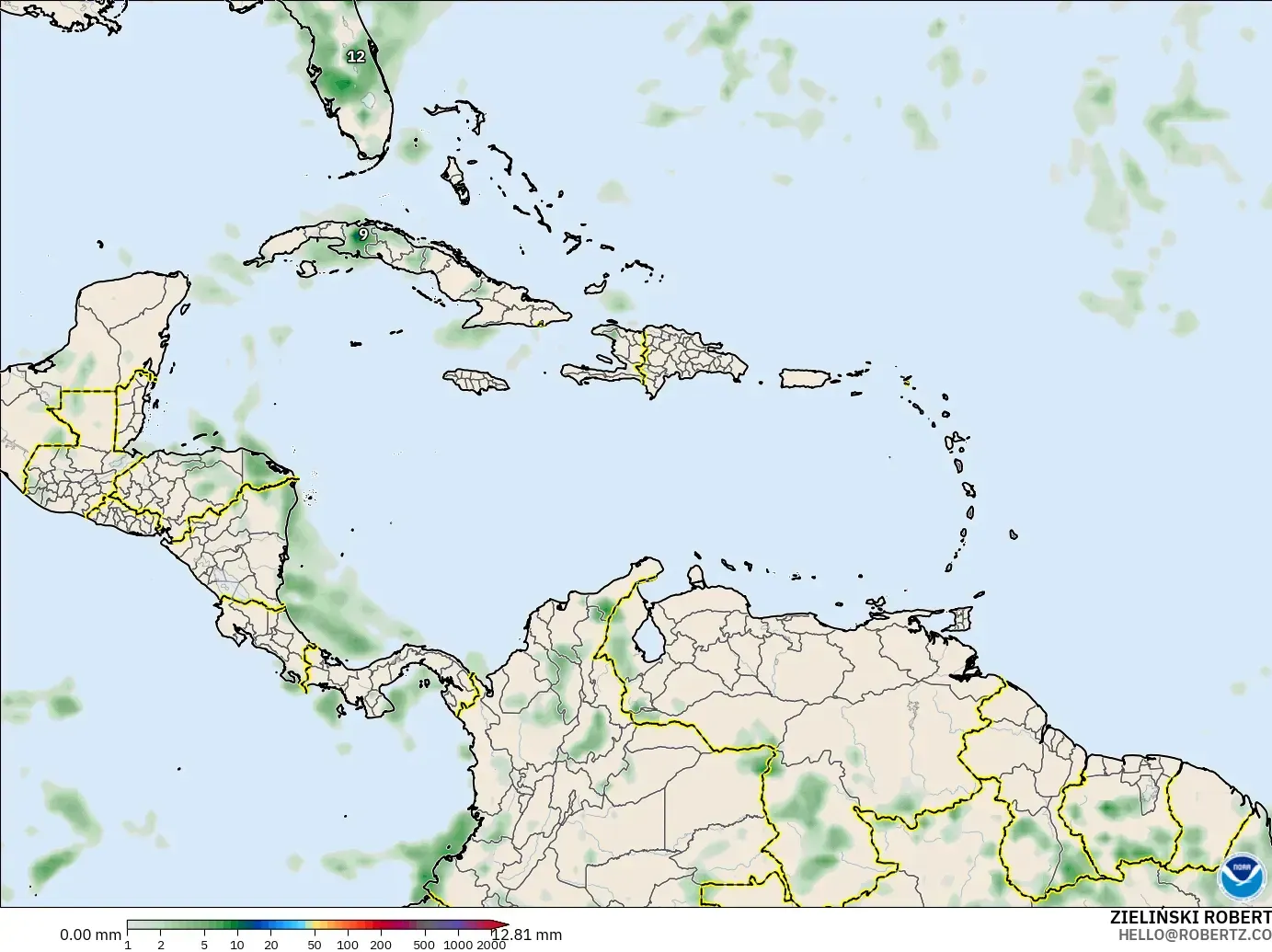GFS modelo - Caribe, Acumulación de precipitación
