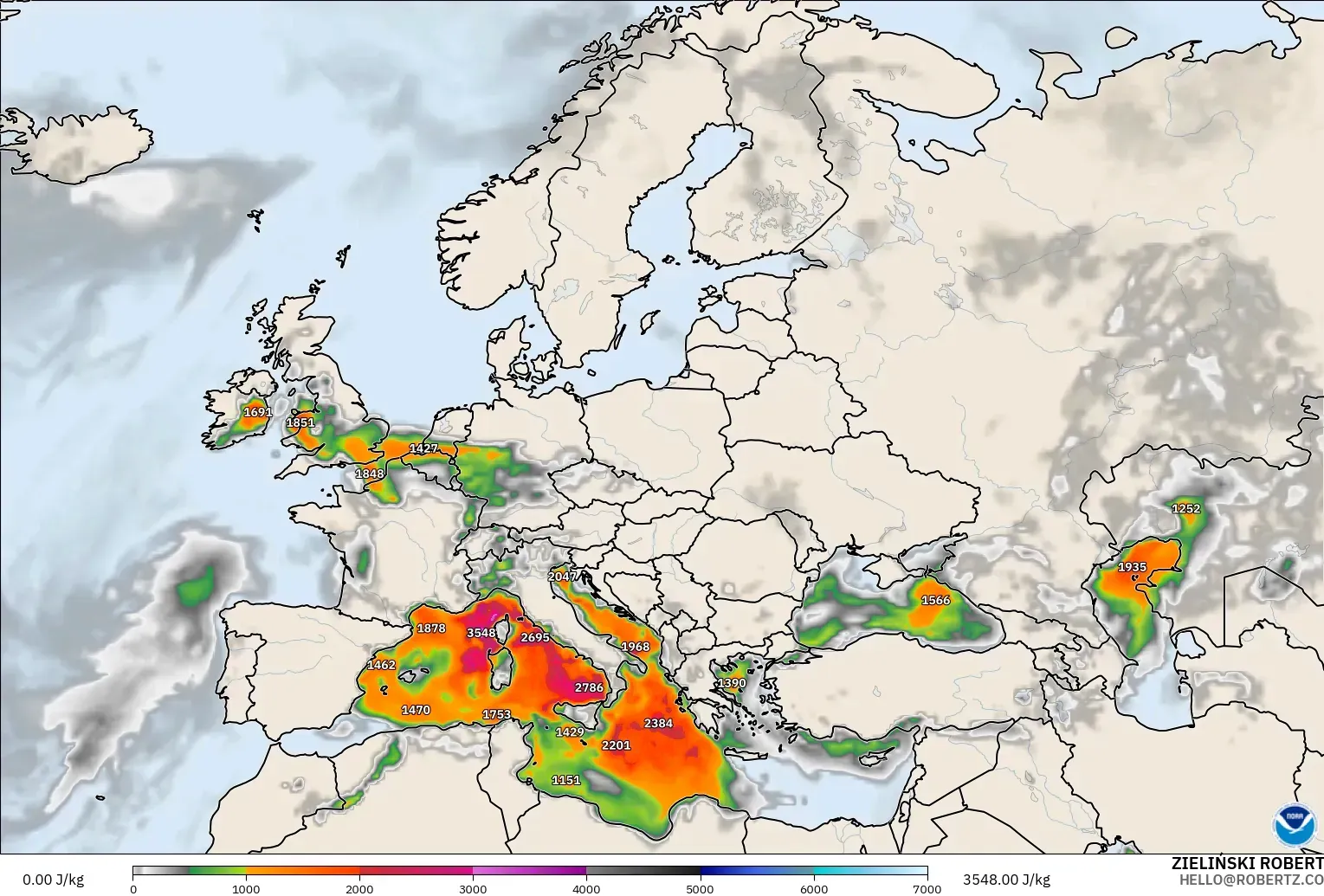 GFS modelo - Europa, CAPE