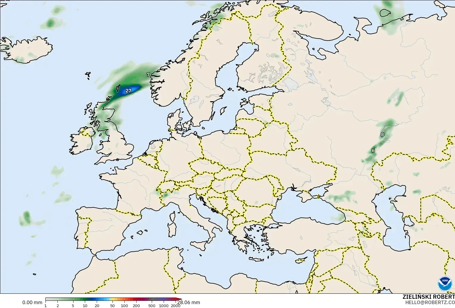 GFS modelo - Europa, Acumulación de precipitación