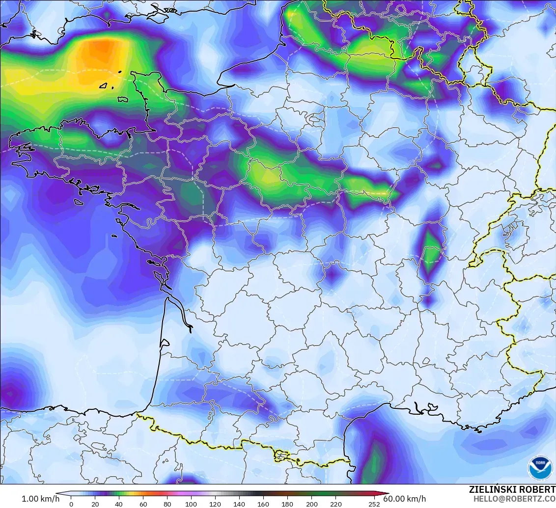 GFS modelo - Francia, Ráfagas de viento