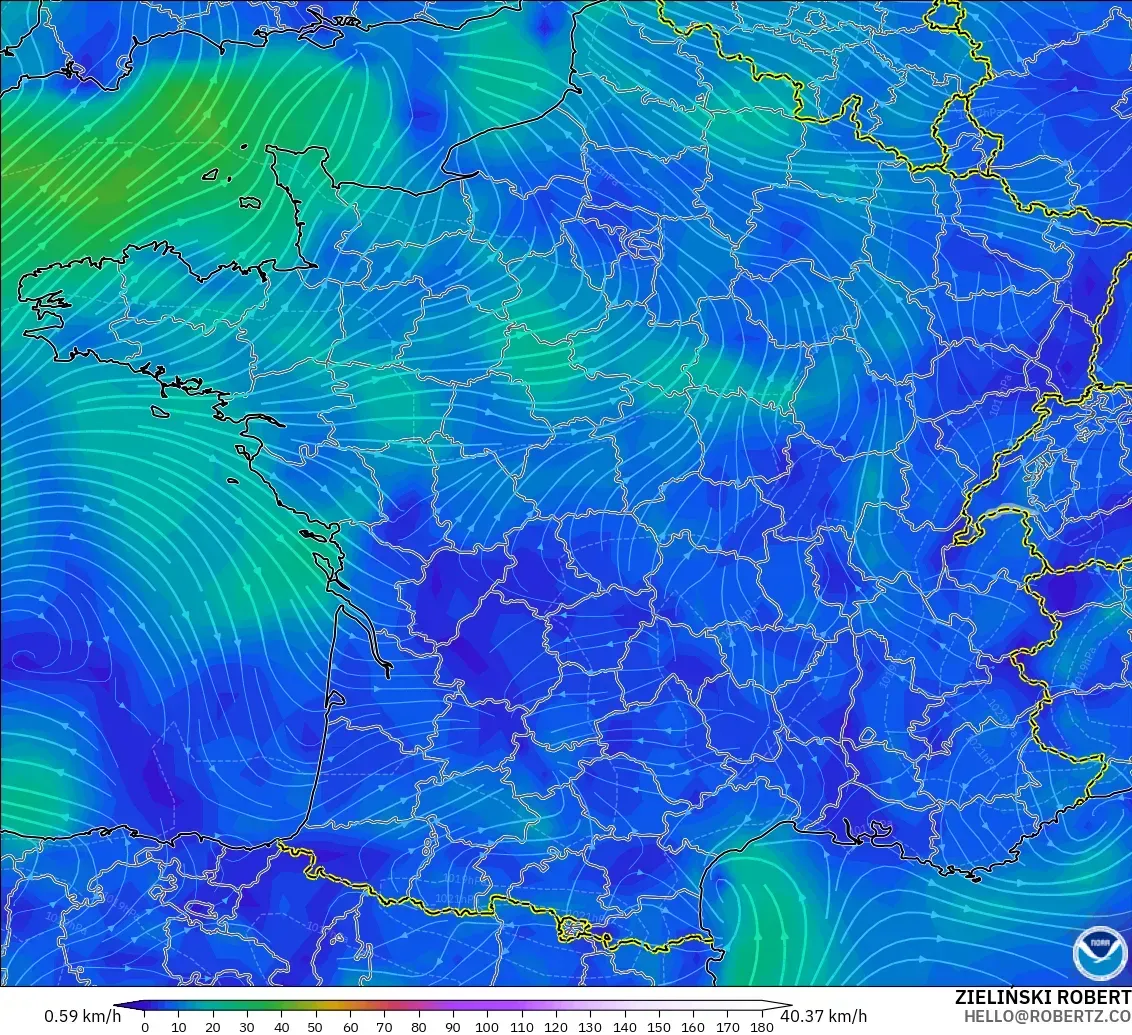 GFS modelo - Francia, Viento a 10 m