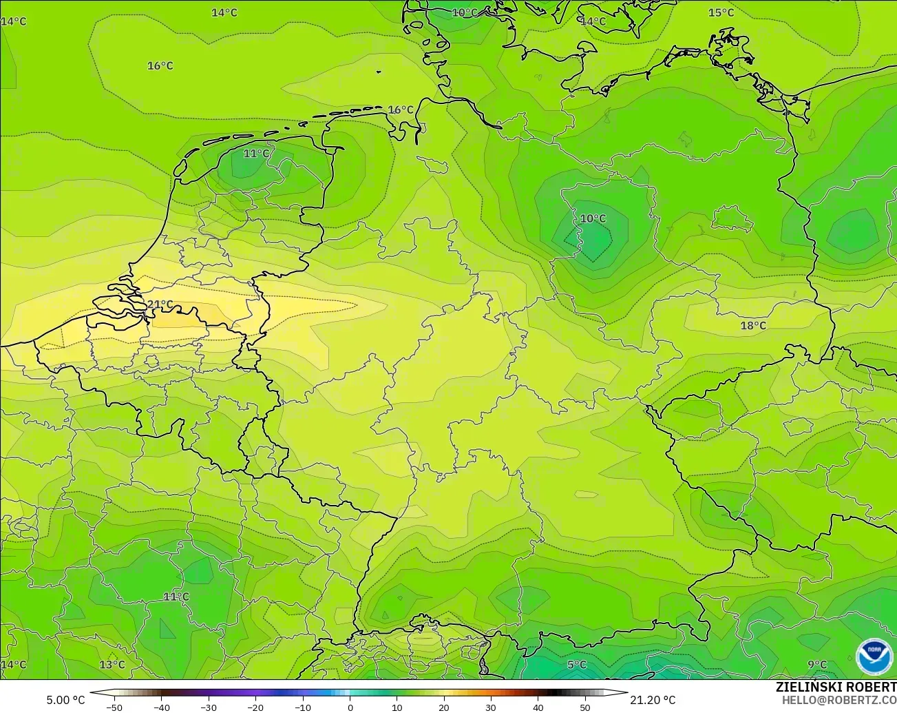 GFS modelo - Alemania, Punto de rocío a 2 m