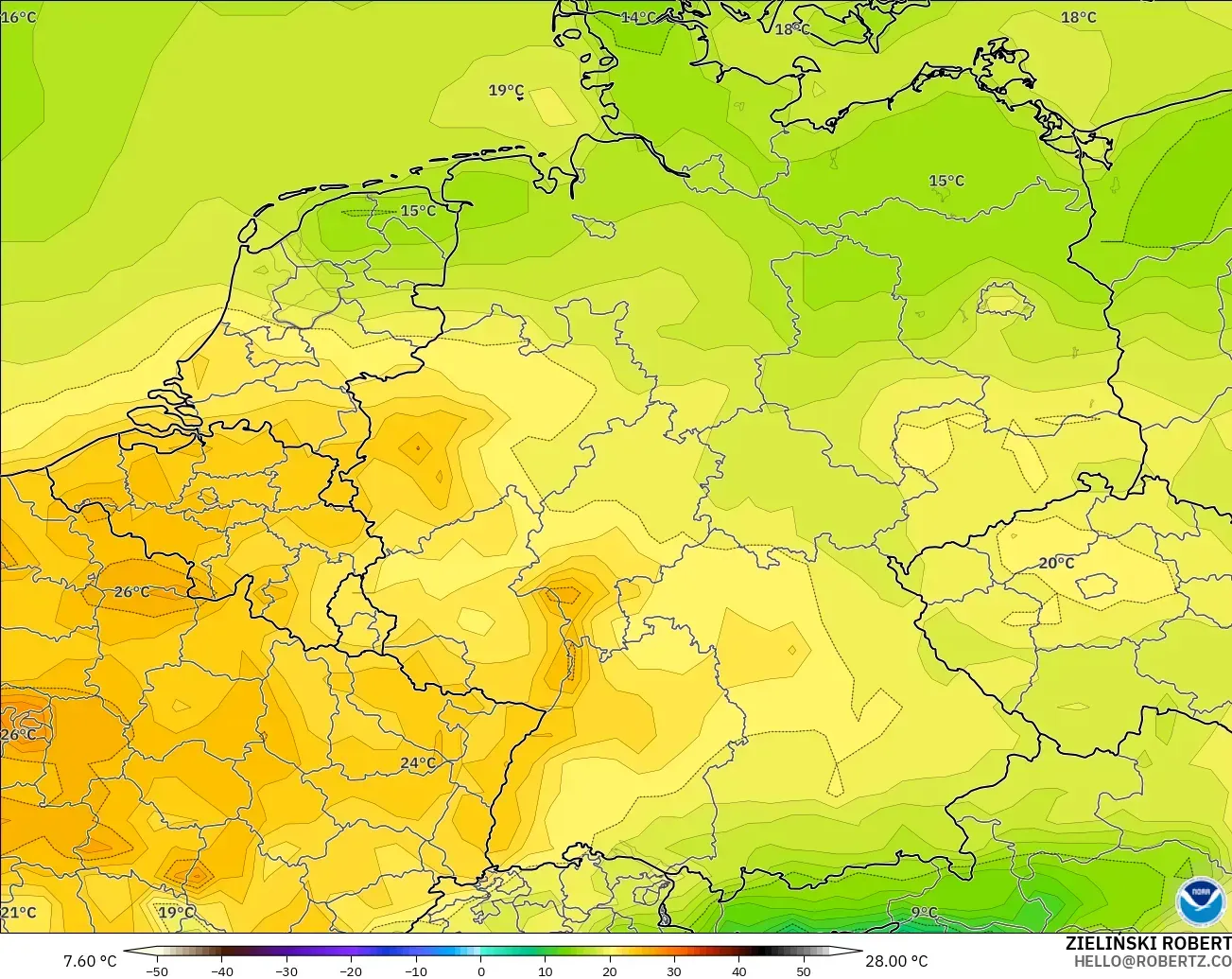GFS modelo - Alemania, Temperatura a 2 m