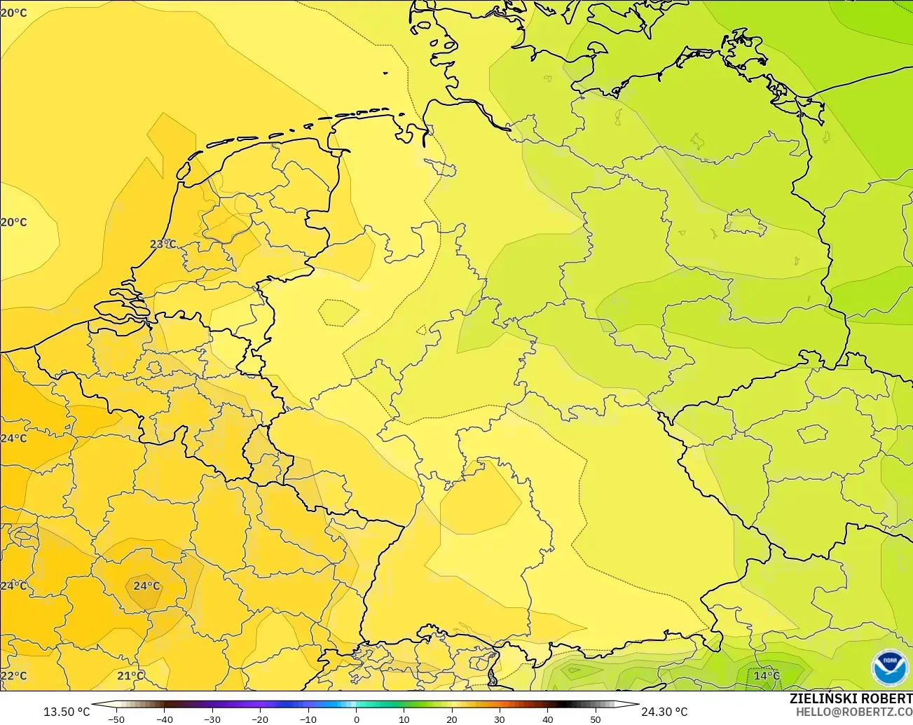 GFS modelo - Alemania, Temperatura a 850 hPa