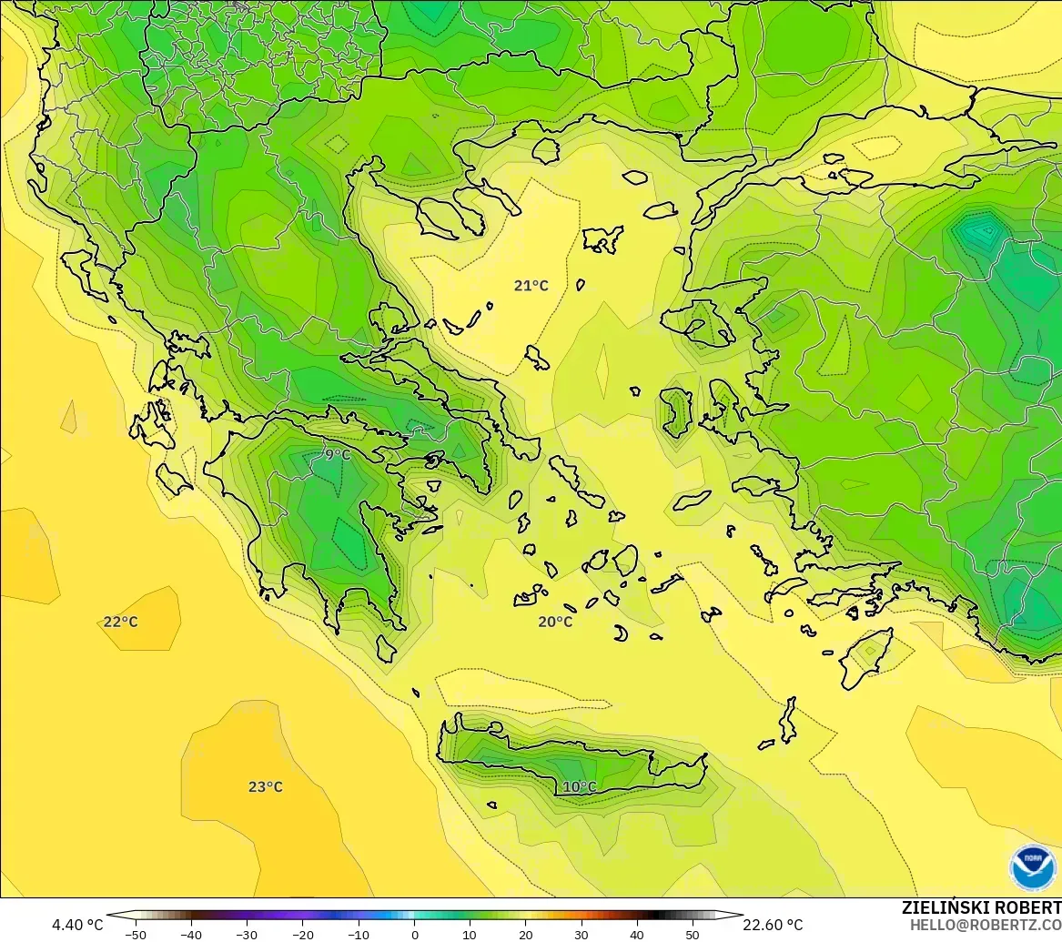 GFS modelo - Grecia, Punto de rocío a 2 m