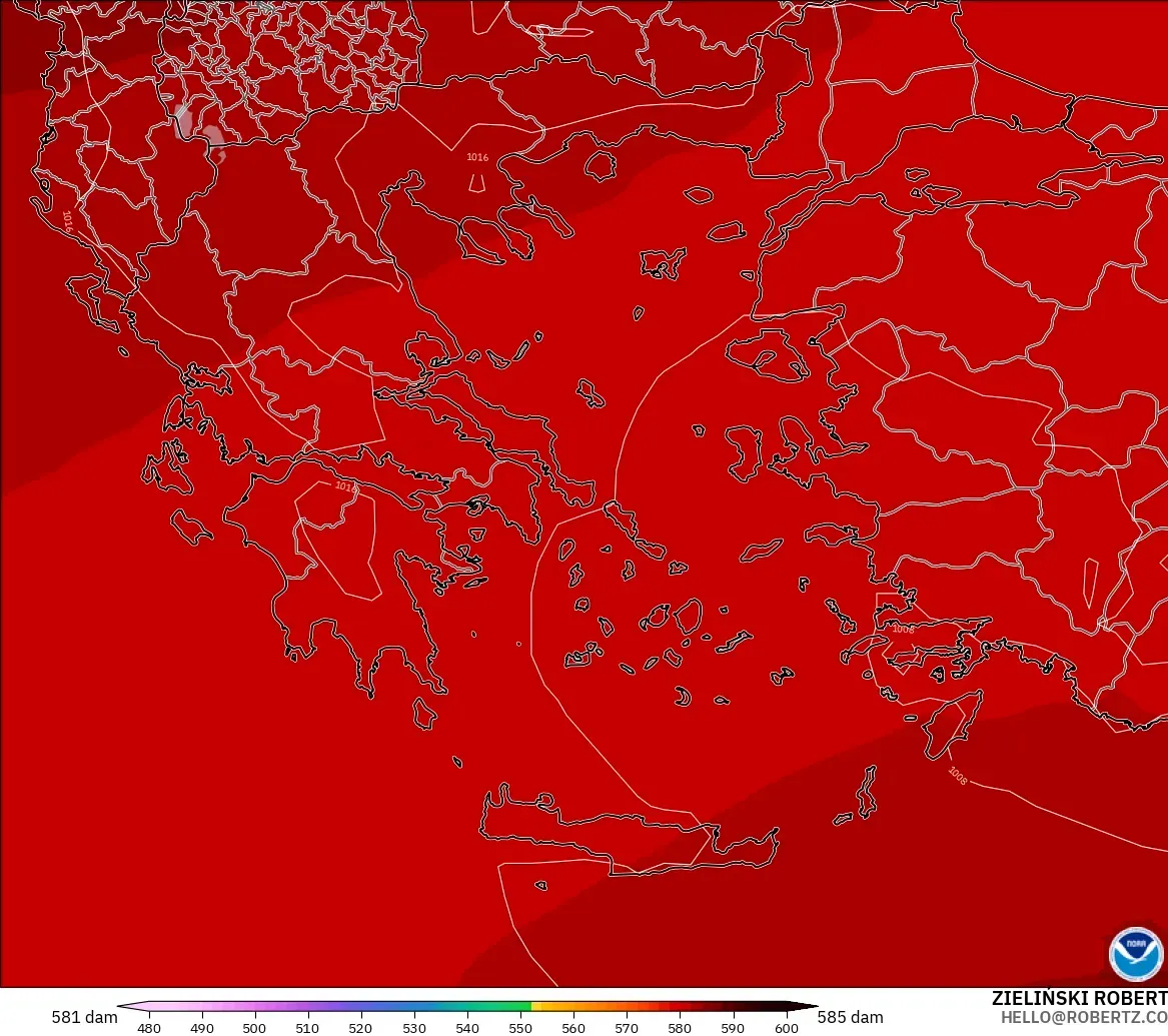 GFS modelo - Grecia, Altura geopotencial a 500 hPa