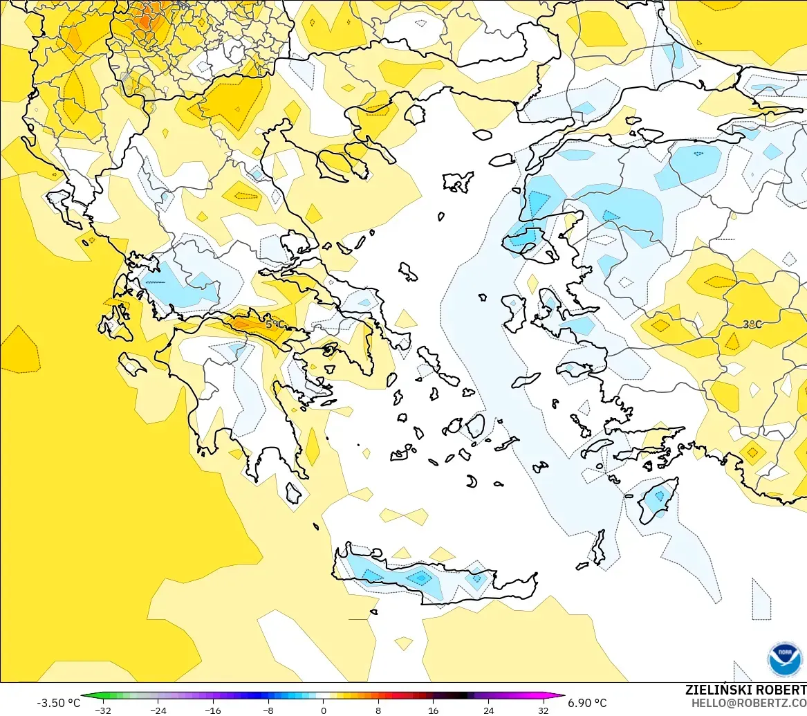 GFS modelo - Grecia, Anomalía de temperatura a 2 m
