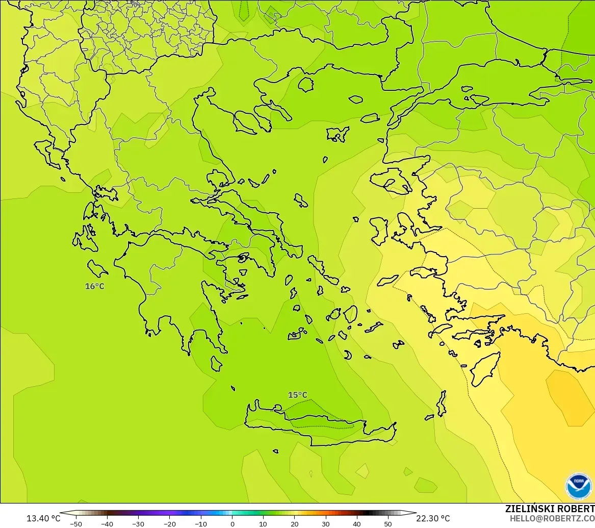 GFS modelo - Grecia, Temperatura a 850 hPa