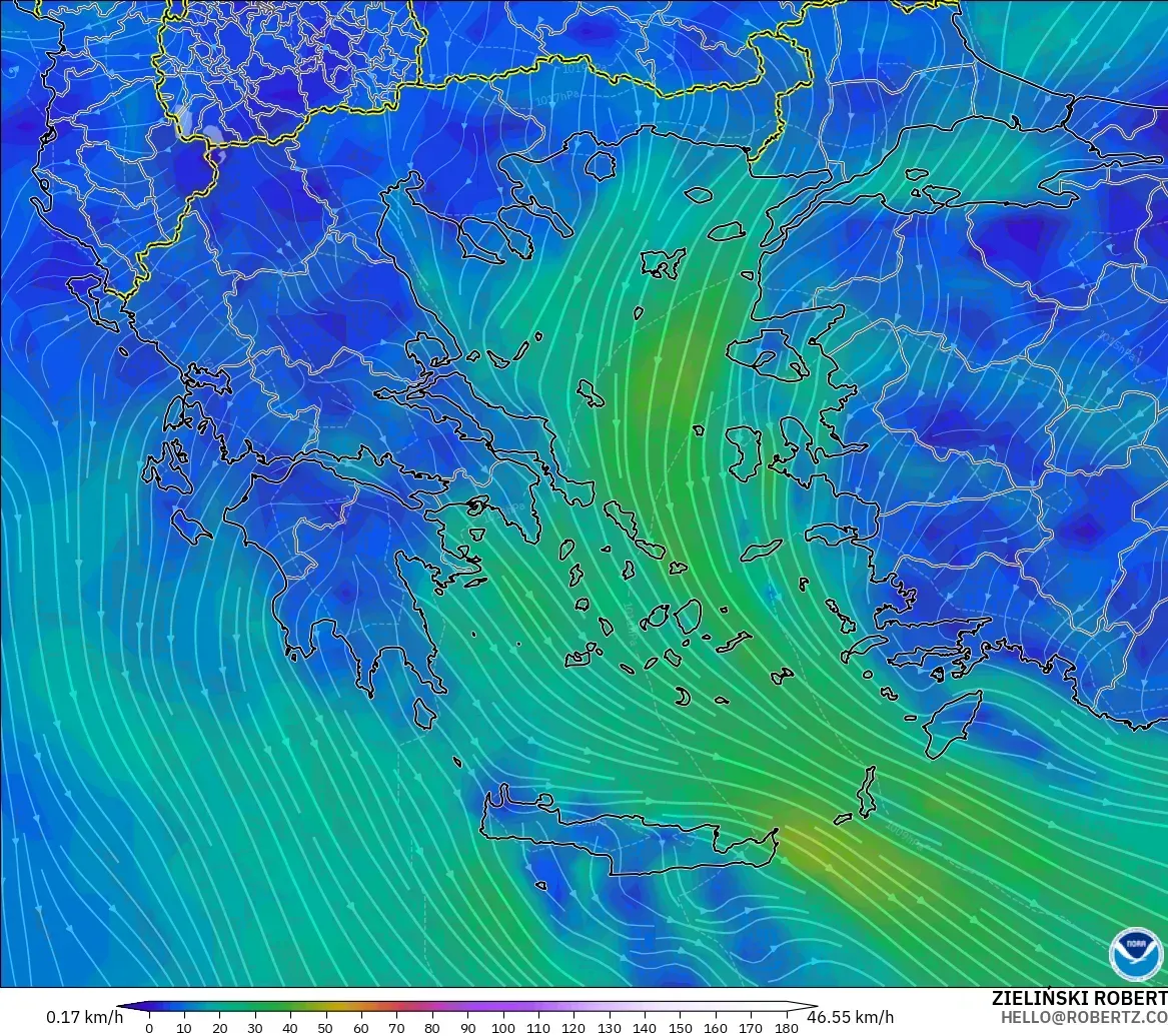 GFS modelo - Grecia, Viento a 10 m