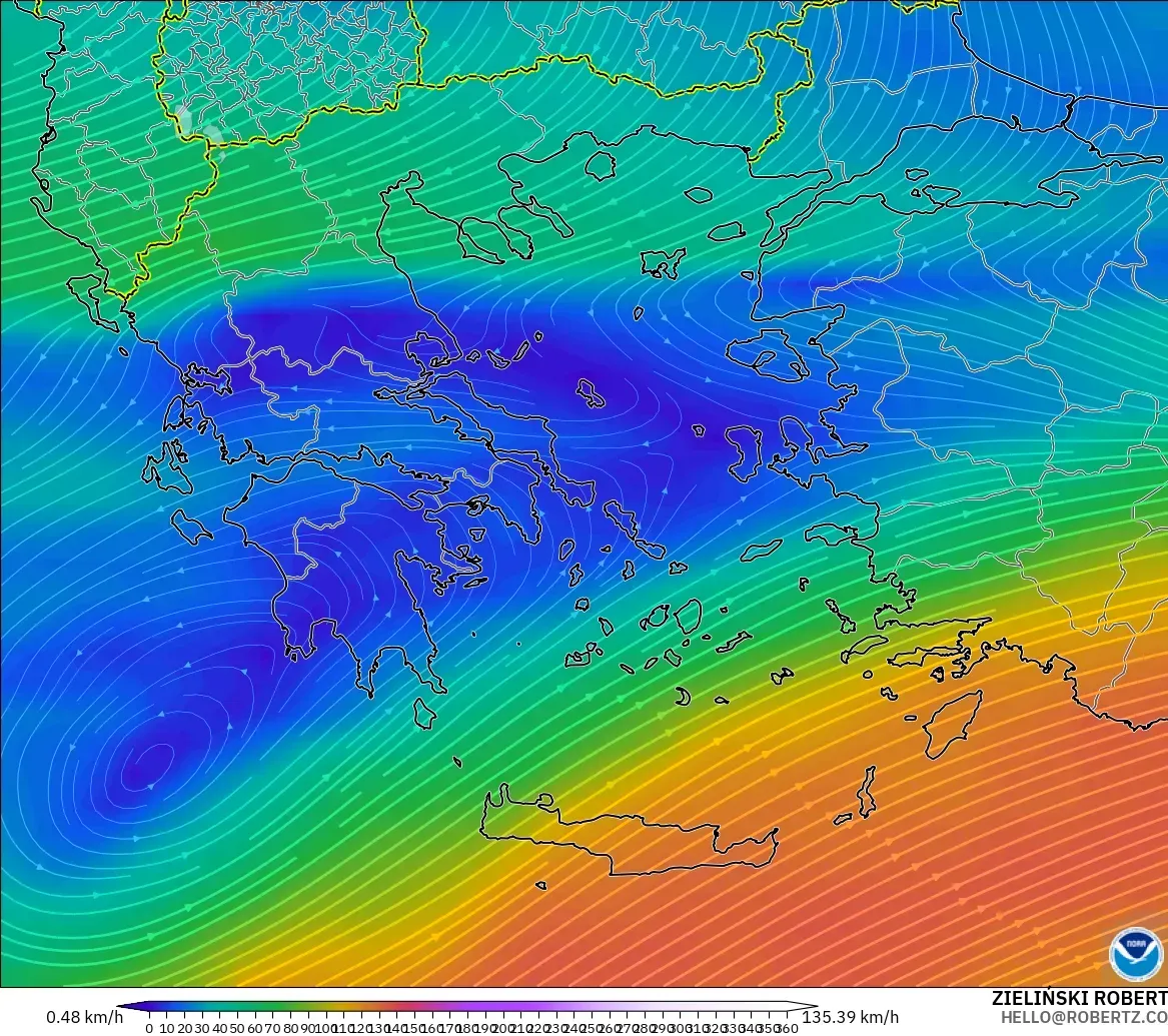 GFS modelo - Grecia, Viento a 300 hPa (corriente en chorro)