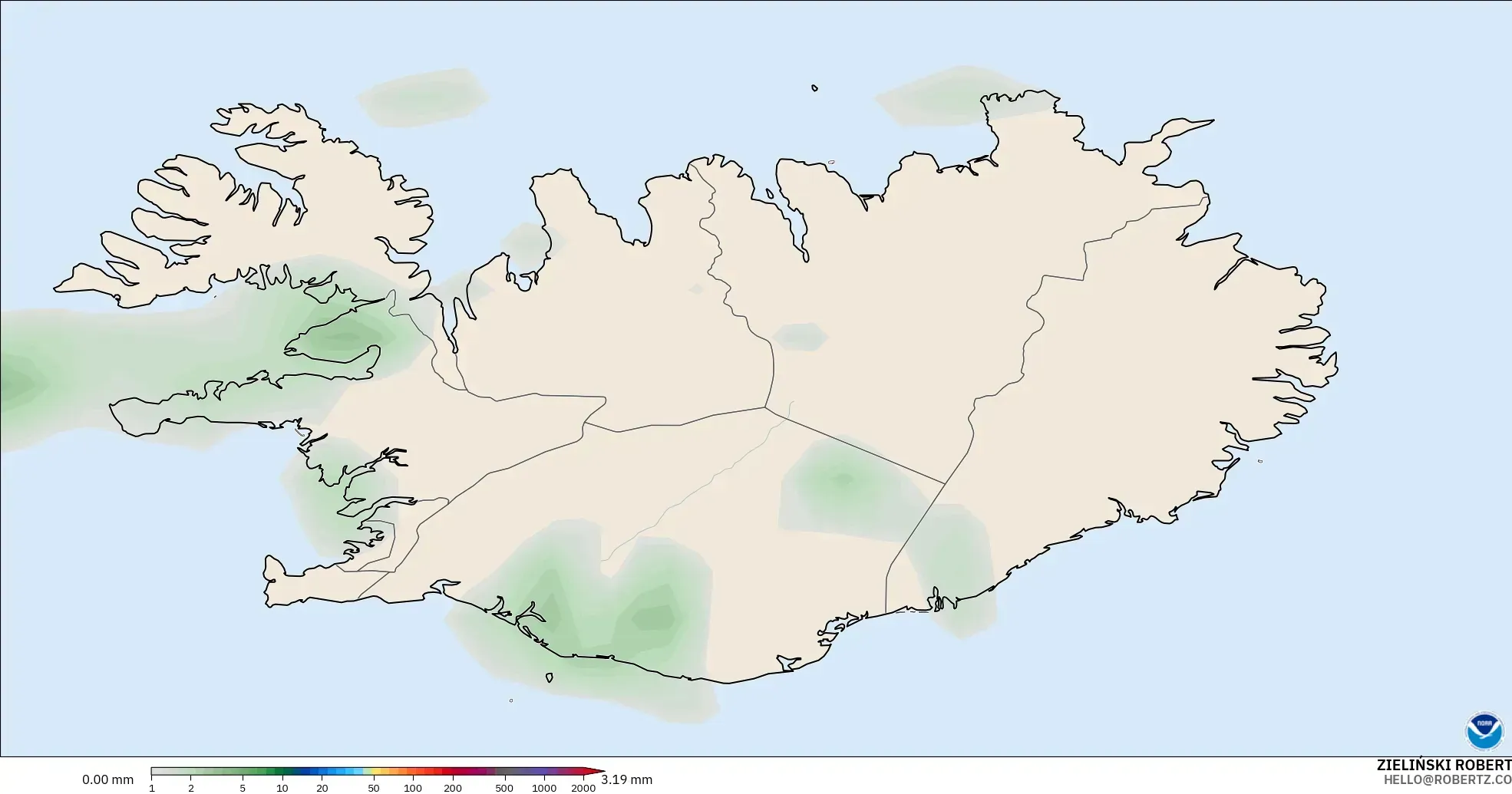 GFS modelo - Islandia, Acumulación de precipitación