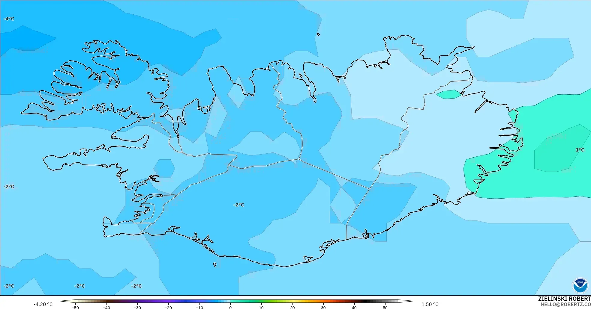 GFS modelo - Islandia, Temperatura a 850 hPa