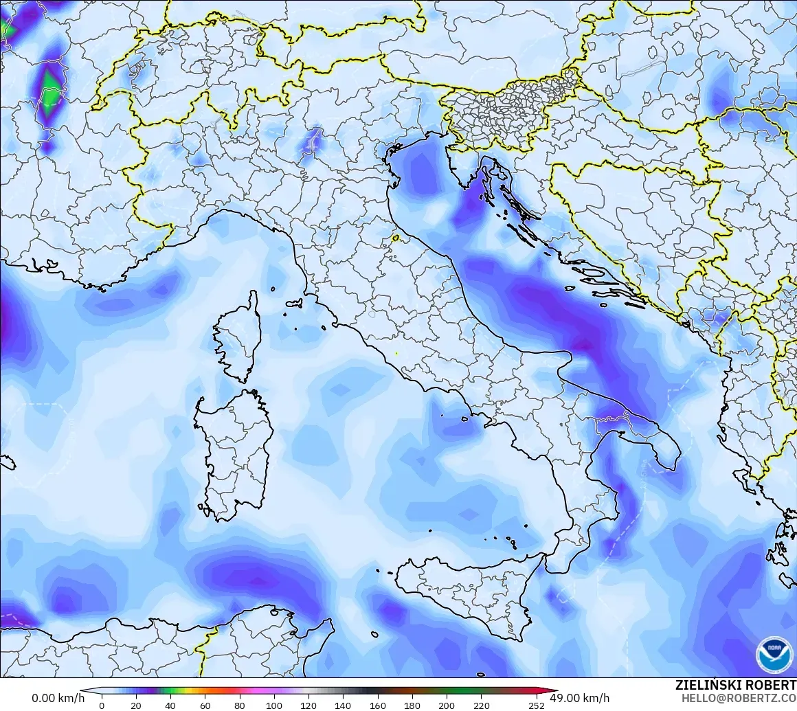 GFS modelo - Italia, Ráfagas de viento