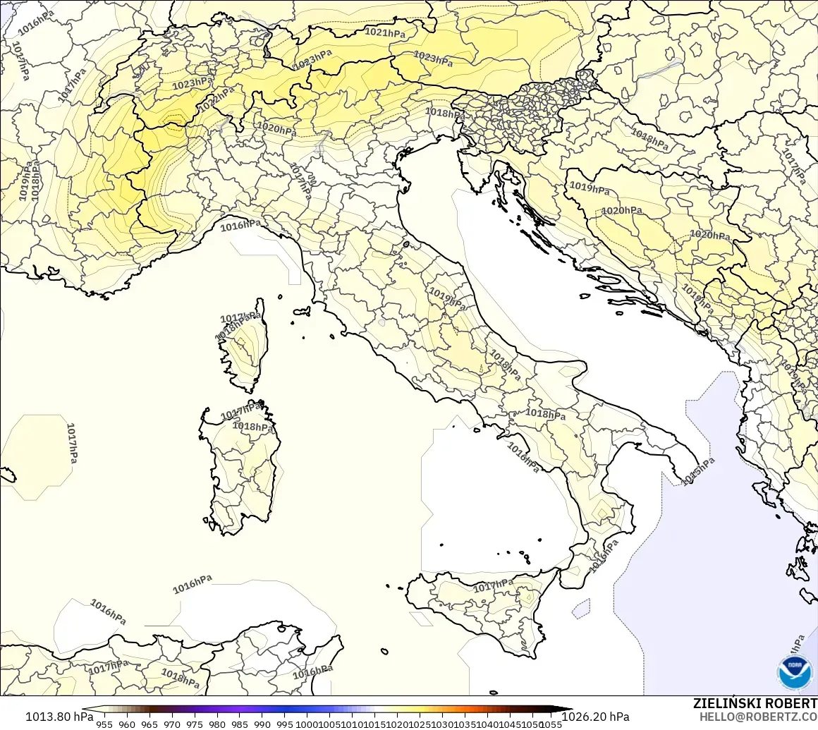 GFS modelo - Italia, Presión