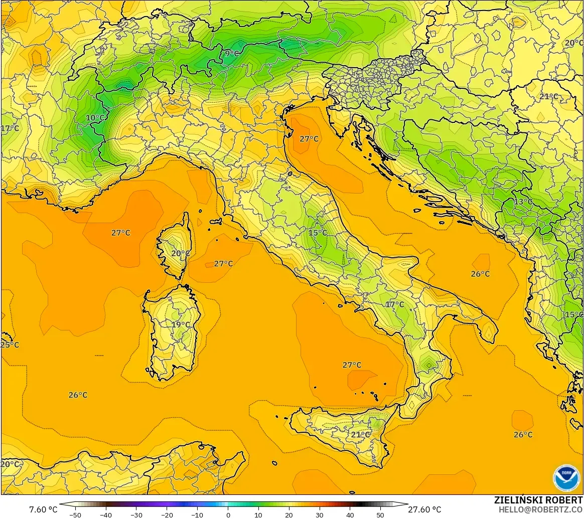 GFS modelo - Italia, Temperatura a 2 m