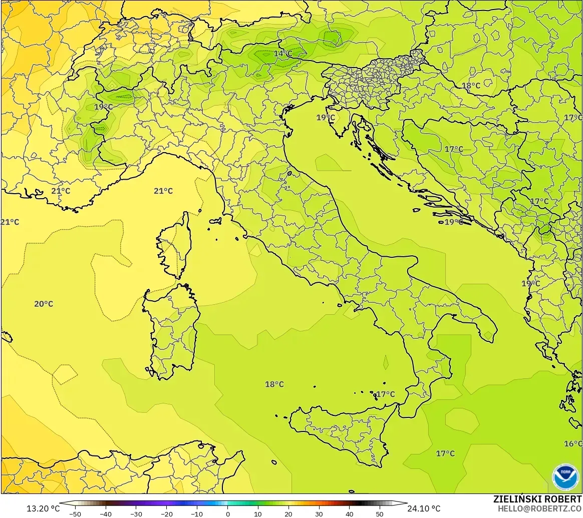GFS modelo - Italia, Temperatura a 850 hPa