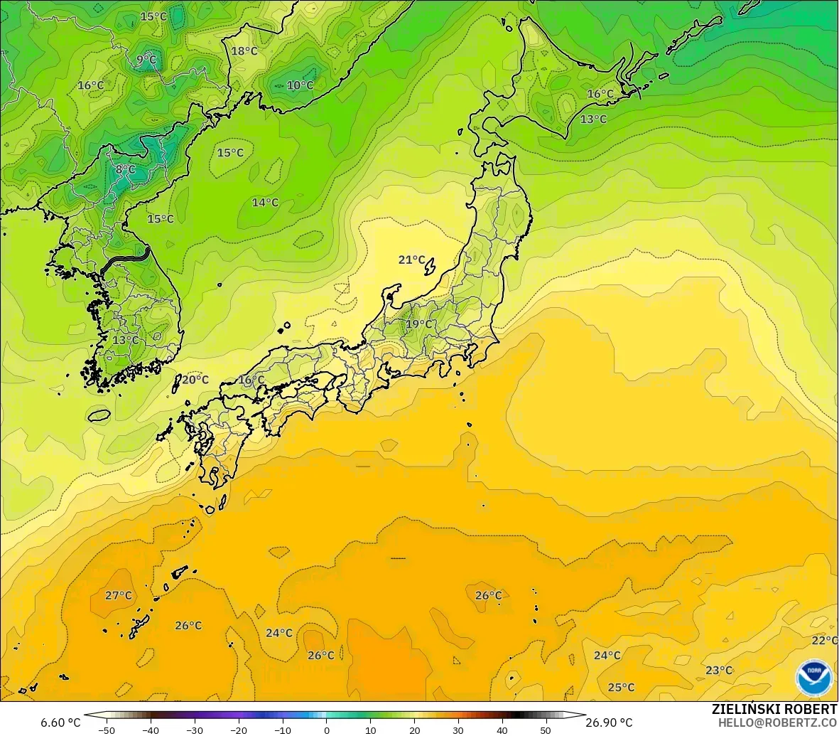 GFS modelo - Japón, Punto de rocío a 2 m