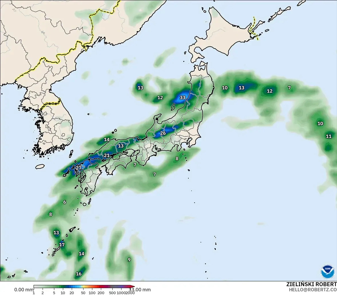 GFS modelo - Japón, Acumulación de precipitación