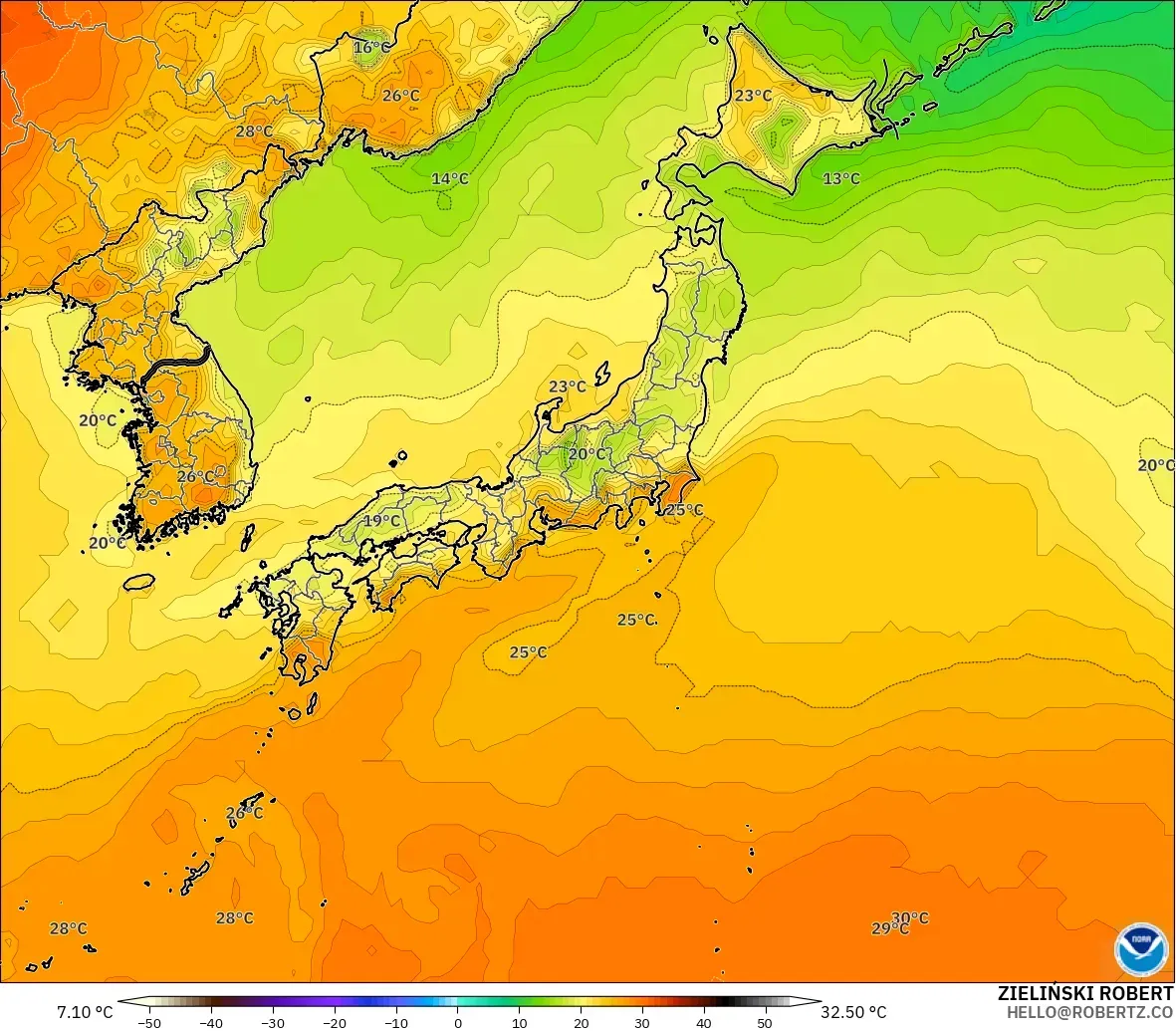 GFS modelo - Japón, Temperatura a 2 m
