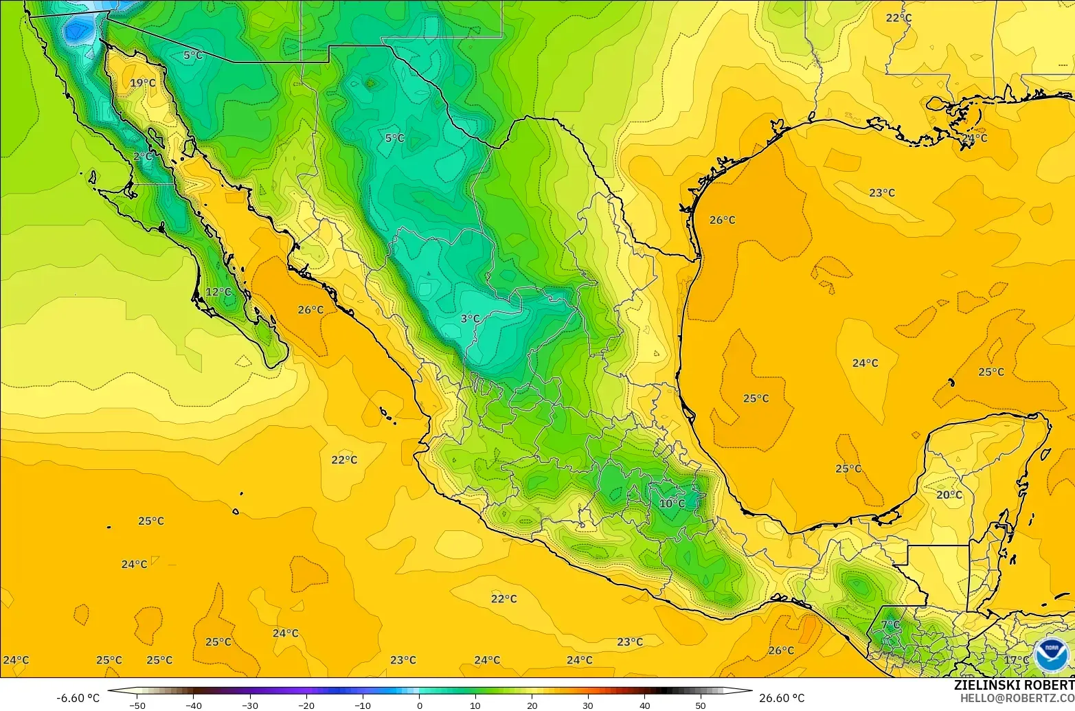 GFS modelo - México, Punto de rocío a 2 m