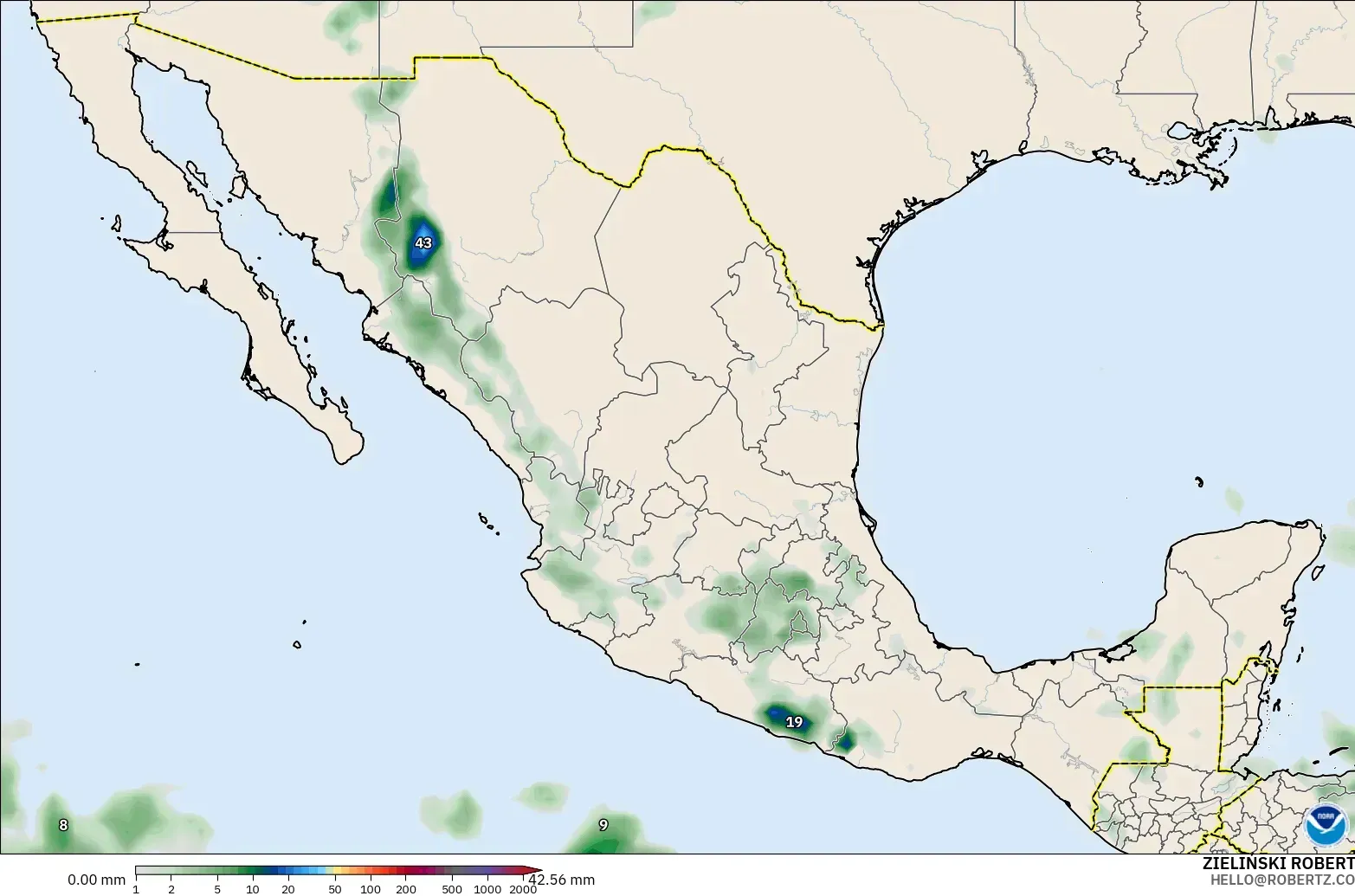 GFS modelo - México, Acumulación de precipitación