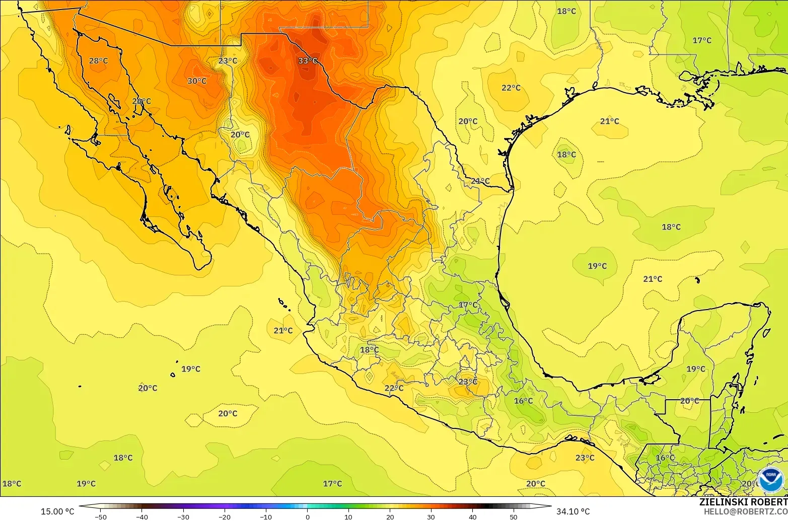 GFS modelo - México, Temperatura a 850 hPa
