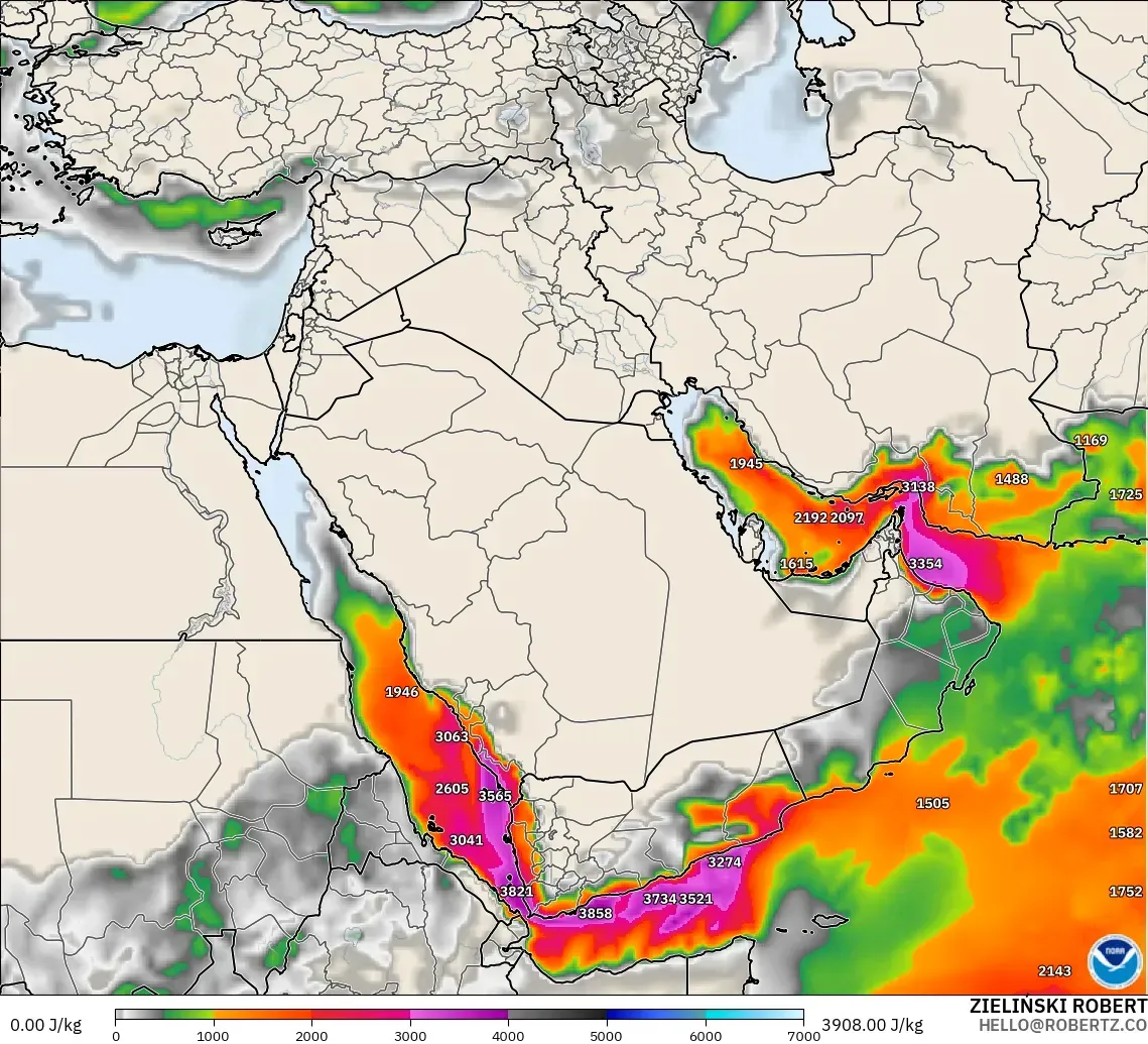GFS modelo - Oriente Medio, CAPE