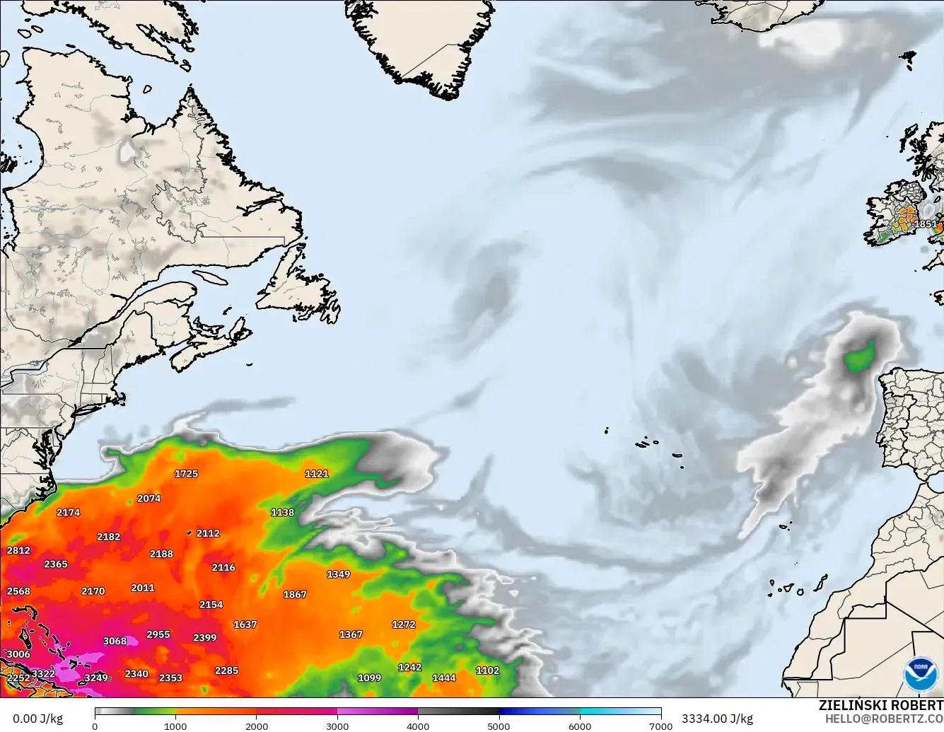 GFS modelo - Norte Atlántico, CAPE