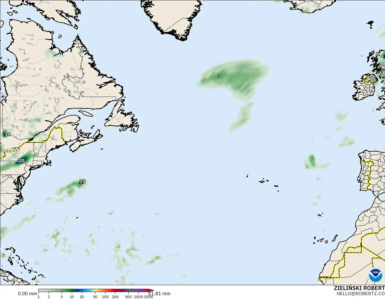 GFS modelo - Norte Atlántico, Acumulación de precipitación