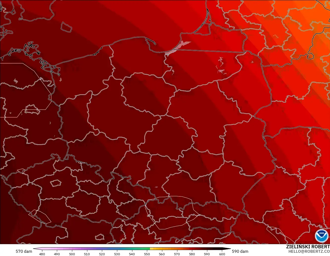 GFS modelo - Polonia, Altura geopotencial a 500 hPa